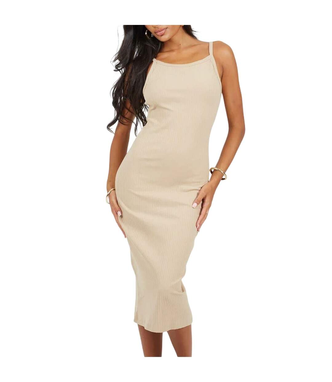 Robe Mi-longue Bretelles Fines Femme Beige Gris Brave Soul-2