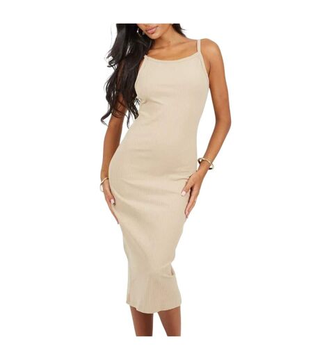Robe Mi-longue Bretelles Fines Femme Beige Gris Brave Soul