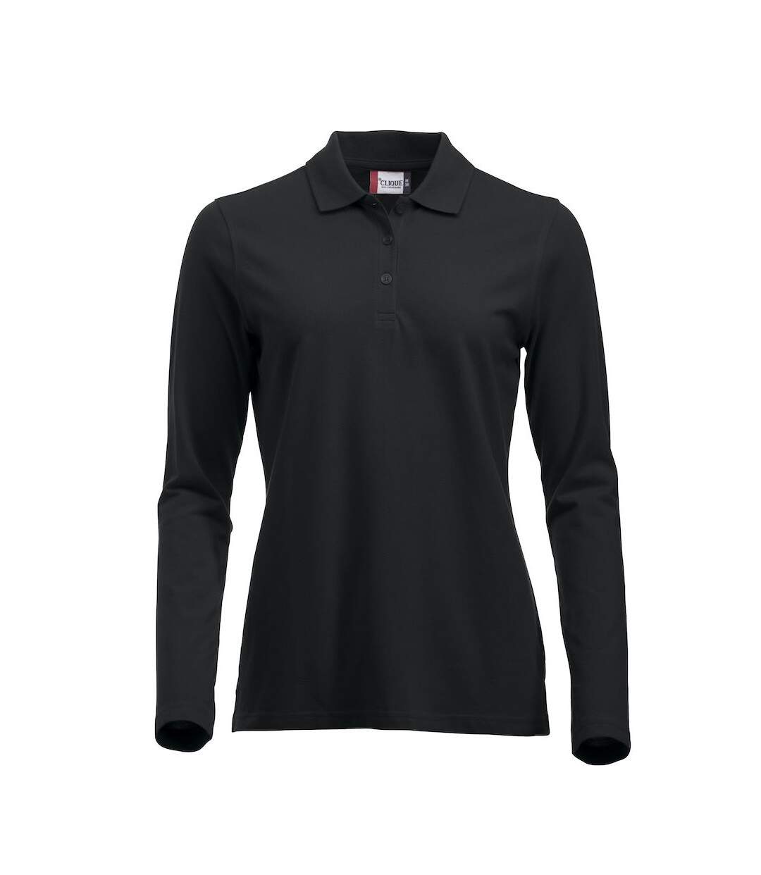 Womens/ladies Classic Marion Long-sleeved Polo Shirt Black Clique-1