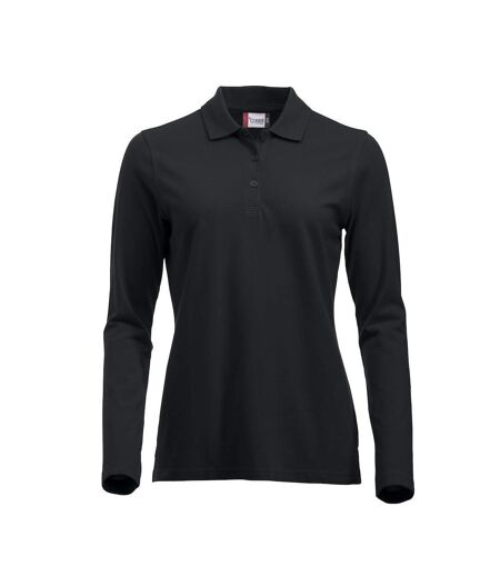 Womens/ladies Classic Marion Long-sleeved Polo Shirt Black Clique