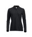 Womens/ladies Classic Marion Long-sleeved Polo Shirt Black Clique-1