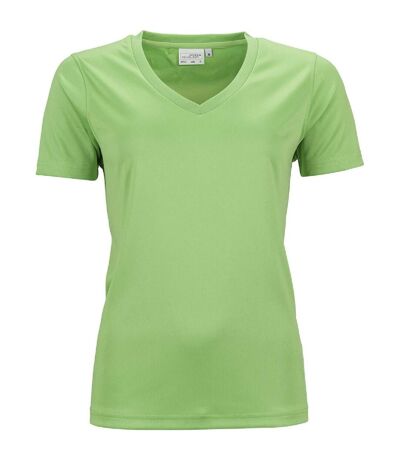 t-shirt respirant femme col V - running - JN735 - vert citron