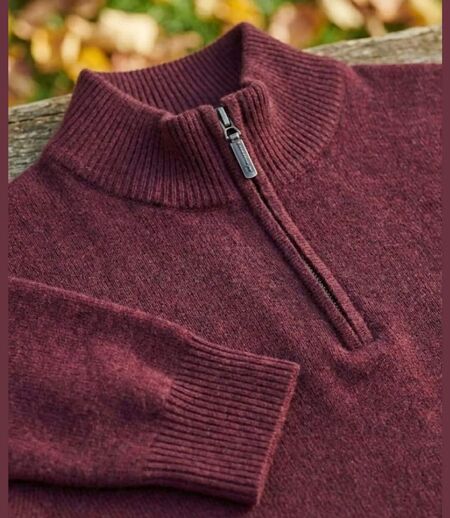 CHALLENGER PUL2005C — Pull camionneur col montant zippé bordeaux : chaleur haute densité et style élégant