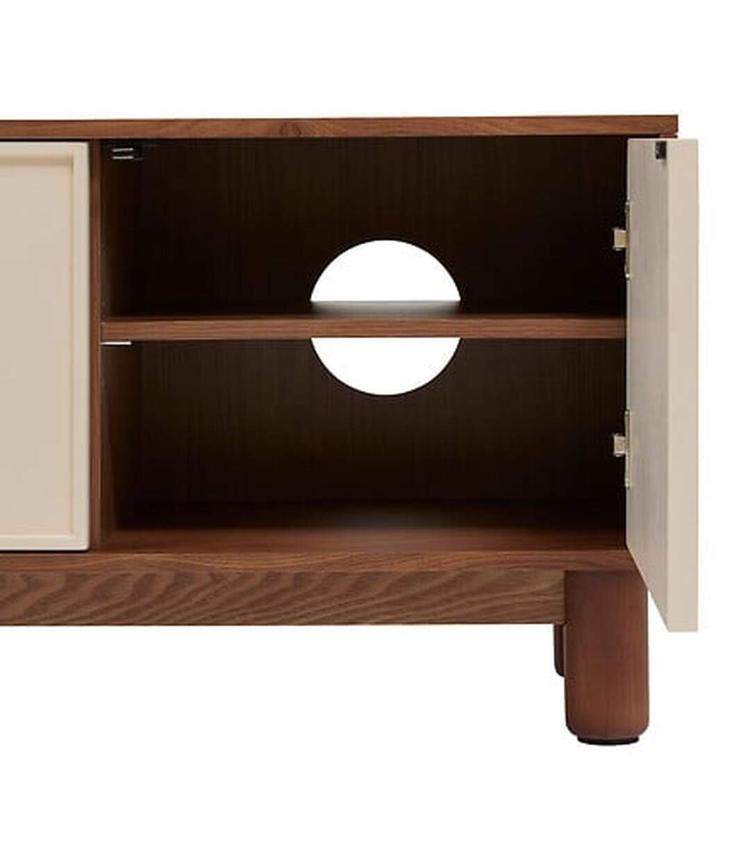 Meuble TV 2 portes et 1 tiroir design en relief JILANI - Marron et beige-4