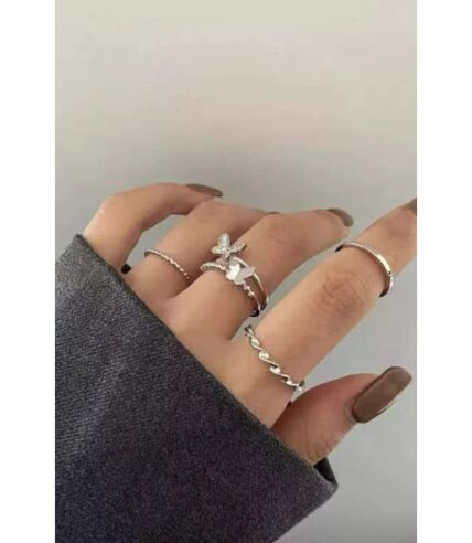 4 Piece Silver Bohemian Butterfly Tribal midi Stackable rings Ring