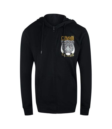 Mens Bold Tiger Logo Full Zip Hoodie Black Cavalli Class