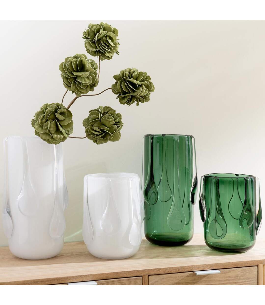 Vase Design en Verre Drippy 33cm Vert-3