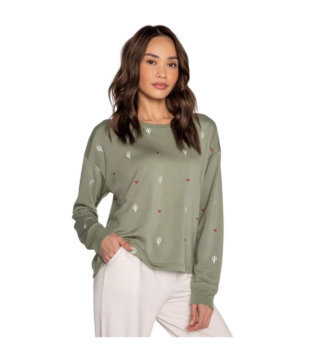 Womens/ladies Salvage French Terry Shirt Olive PJ Salvage-4