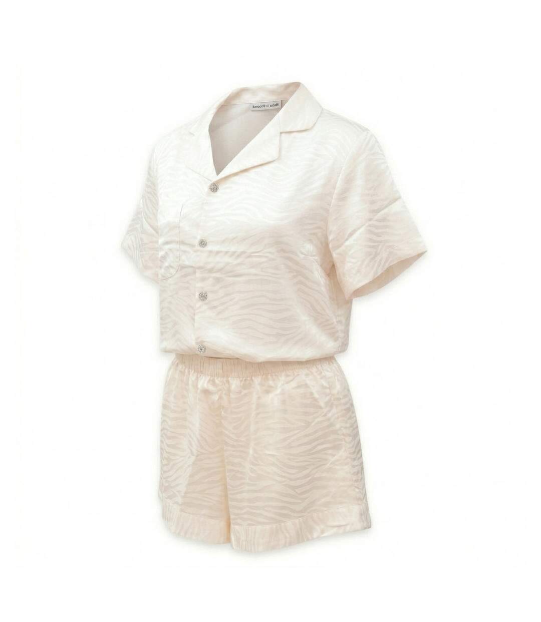 OZABI Pyjama Femme Short Satiné Boutonné Motif Zèbre Toucher Soie-1