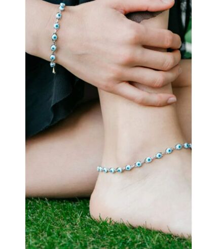 Gold Plated Evil Eye Turkish Beaded Summer Foot Protection Nazar Anklet