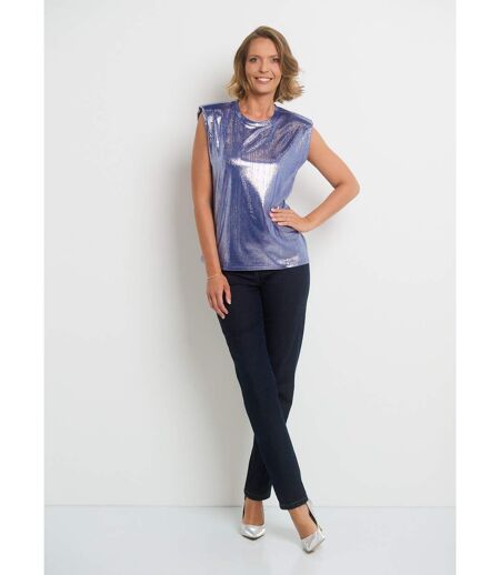 T-shirt métallisé sans manches col rond