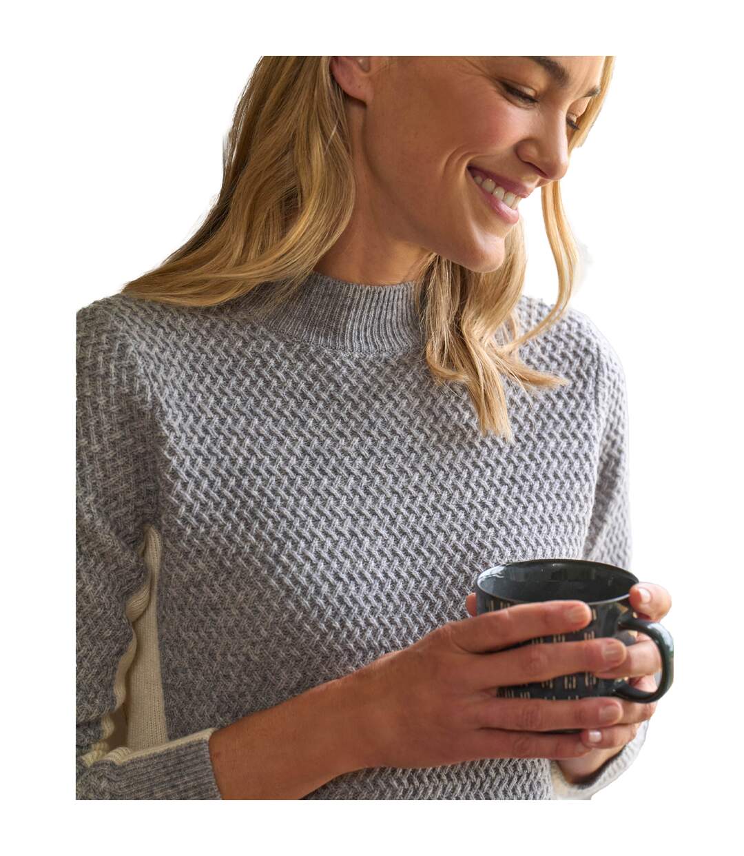 Womens/ladies Colour Block Textured Jumper Grey Marl Cream WoolOvers-3