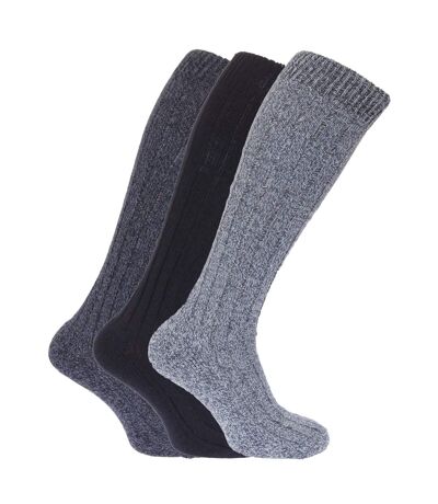 Mens Wool Blend Long Length Socks With Padded Sole (Pack Of 3) (Shades of Blue) - UTMB160