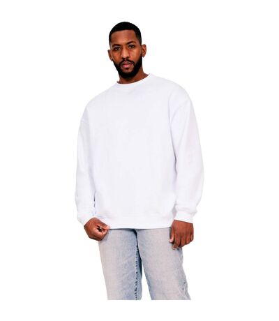 Casual Classics Mens Ringspun Cotton Extended Neckline Oversized Sweatshirt (White)