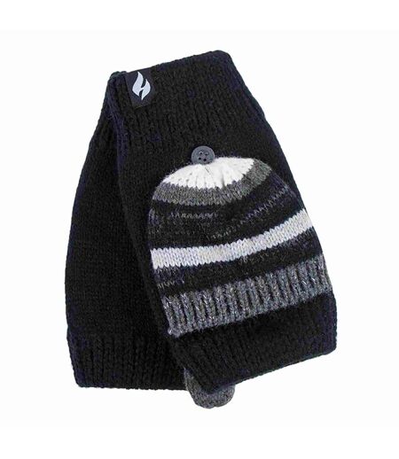 Ladies Striped Fleece Lined Thermal Knitted Converter Mitten Gloves