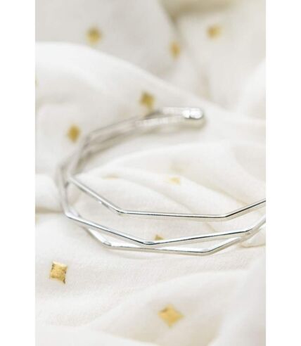 Adjustable Three Layer Silver Twist Angle Geometric Open Cuff Bangle Bracelet