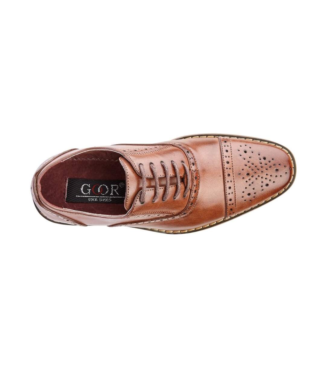 Brogues À Lacets En Cuir À Capuchon Pour Hommes Marron Goor-2