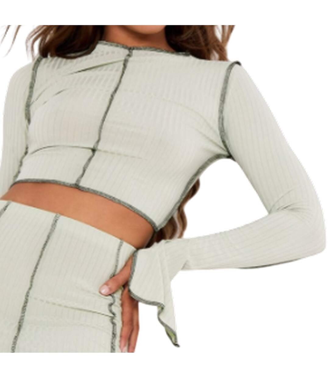 Haut Court Manches Fendues Motif/style Contrasté Femme Vert De Gris Clair Missy Empire-2