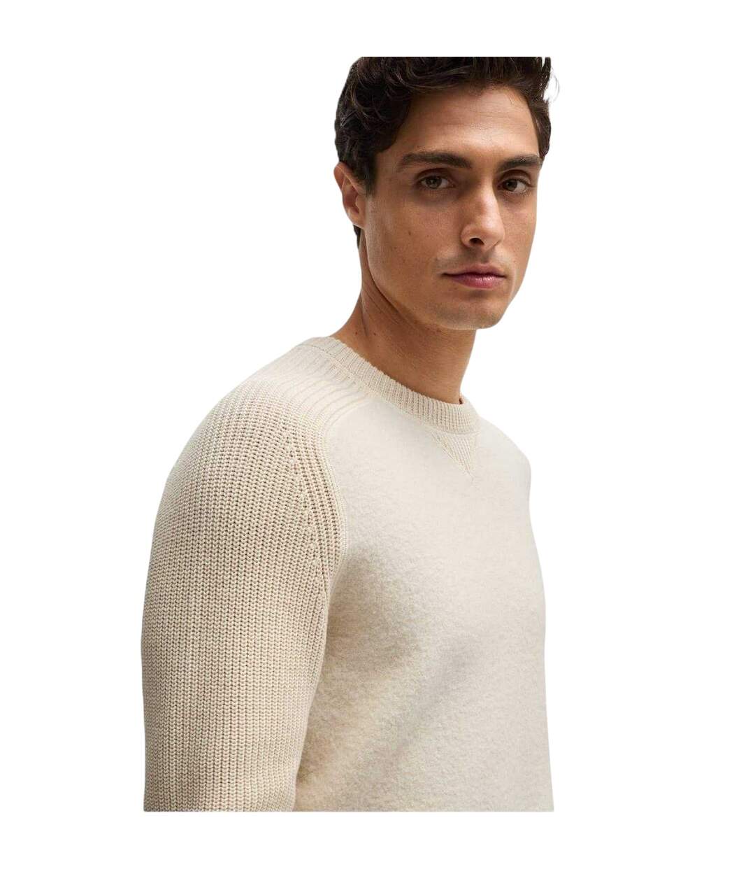 Mens Textured Knit Raglan Top White Boss-4