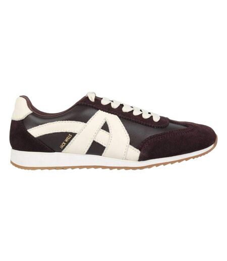 Womens/ladies Starbury Retro Leather Flat Trainers Brown White Jack Wills