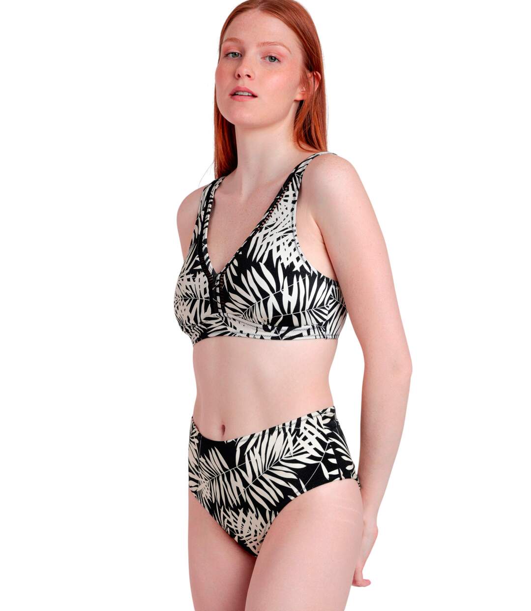 Ensemble 2 pièces bikini taille haute brassière préformée Black Leaves Admas-2