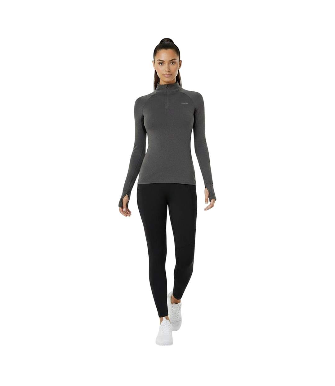 Womens/ladies Plain Long-sleeved Base Layer Top Charcoal USA-1