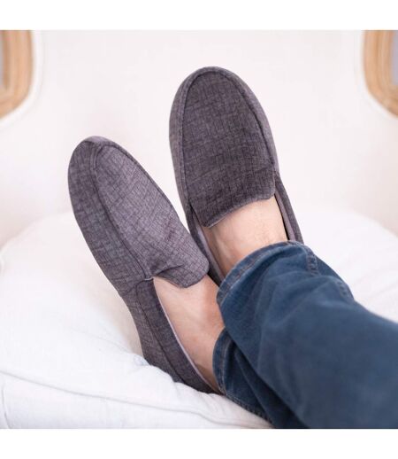 Isotoner Chaussons Mocassins homme ultra confortables et légers, en coton biologique et semelle en cuir