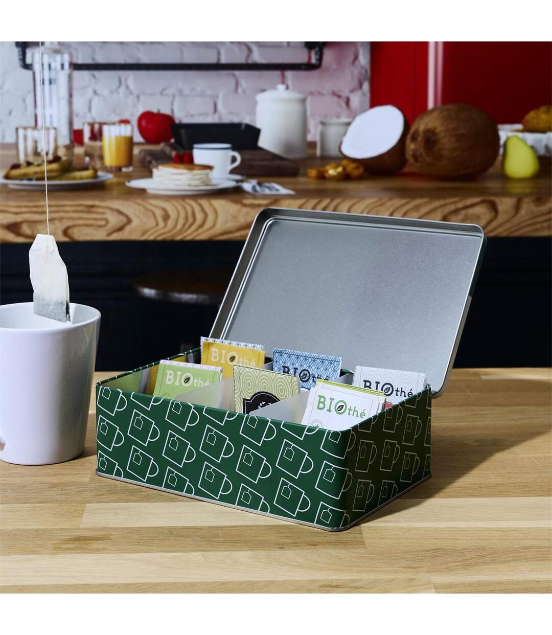 Boîte à Thé en Métal Ludique 20cm Vert-4