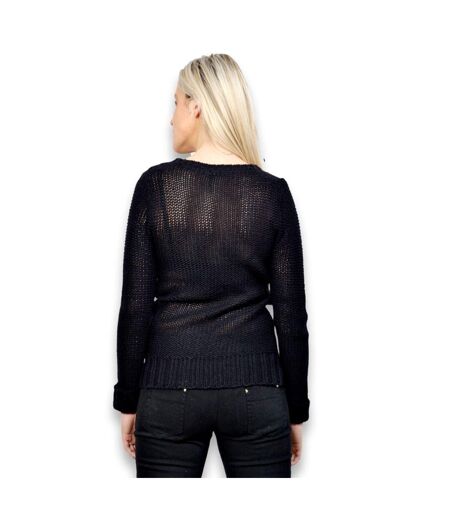 Pull femme col rond noir - Manches longues Col rond