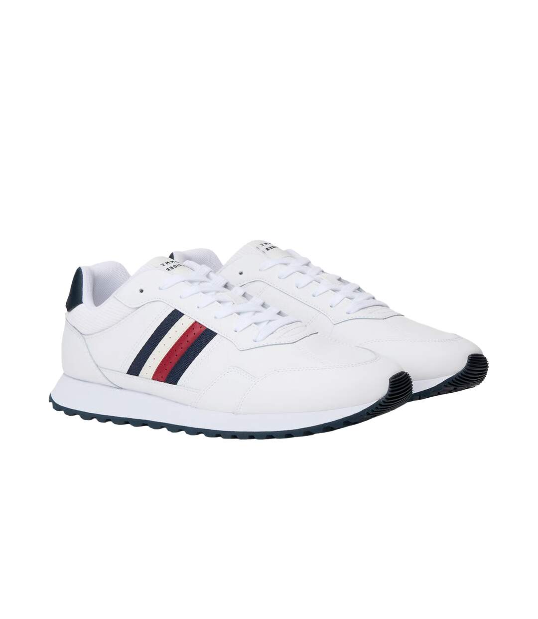 Mens Eva Stripe Leather Trainers White Tommy Hilfiger-1