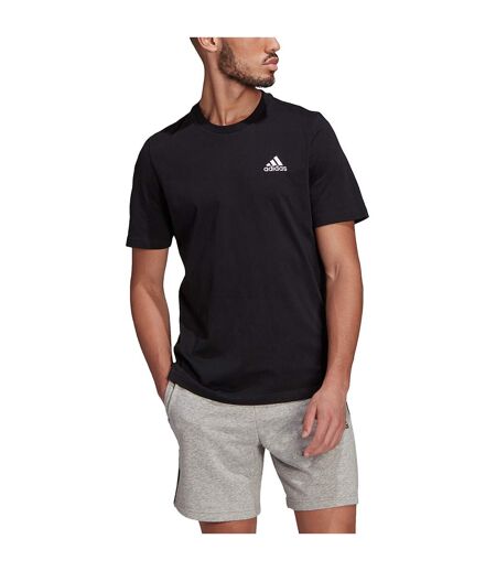 Mens Essentials Small Logo Embroidered T-shirt Black Adidas