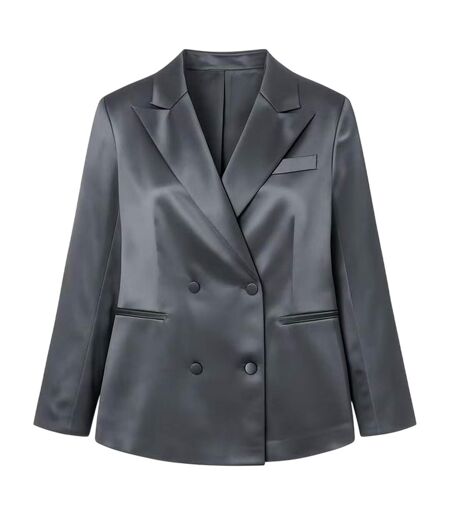 Womens/ladies Satin Double-breasted Blazer Grey I Saw It First