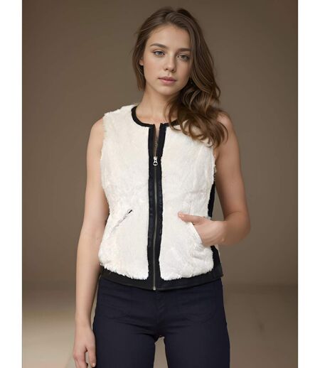 Gilet sans manche Femme Blanc Fourrure Synthétique Ajusté