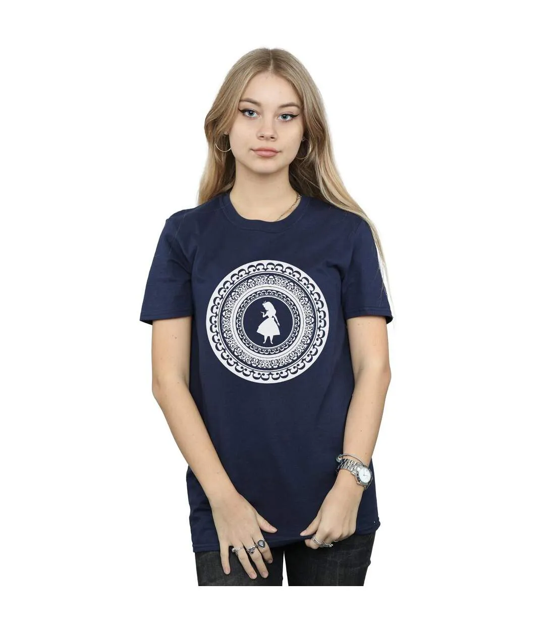 Disney Womens/Ladies Alice In Wonderland Circle Cotton Boyfriend T-Shirt (Bleu marine) - UTBI8543-2