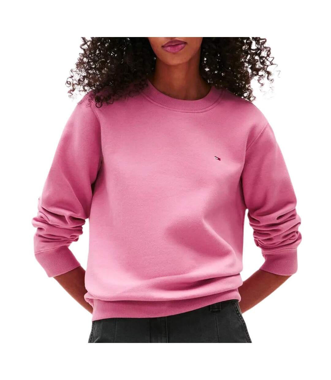 Sweat rose femme tommy hilfiger flag crew1-1