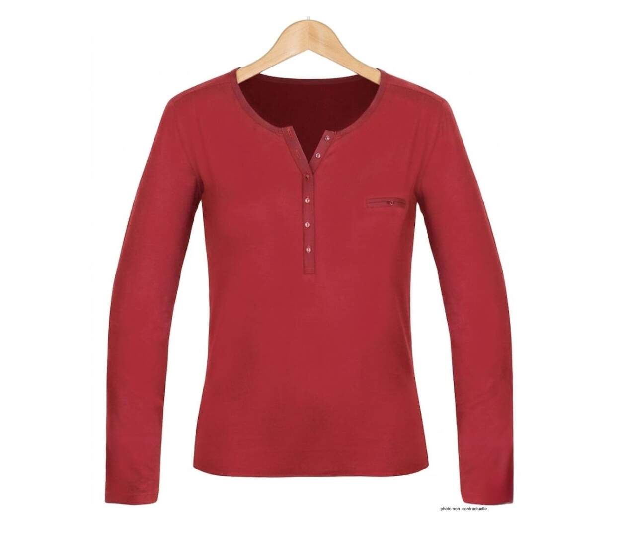 MAYFLOWER NOVICE3 – Tee-shirt manches longues rouge col tunisien satin pour un look dynamique et raffiné-2