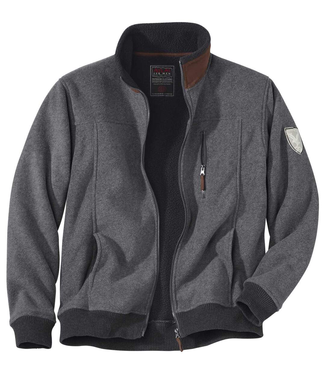 Men's Grey Sherpa-Lined Fleece Jacket - Full Zip Atlas For Men