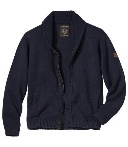 Men's Navy Knitted Jacket with Shawl Collar