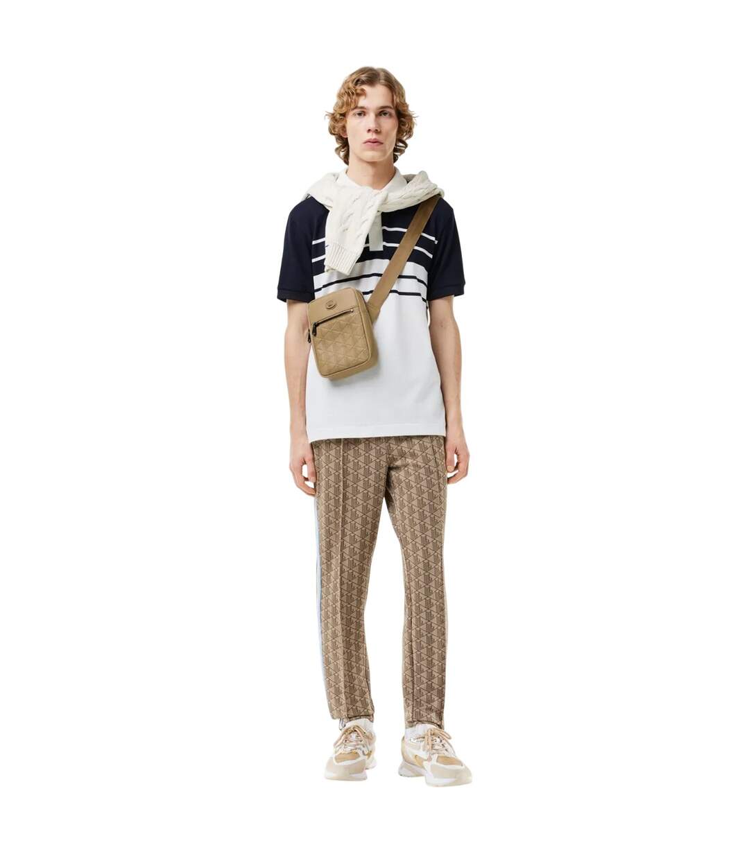 Monogram Leather Satchel One Size Beige Lacoste-1