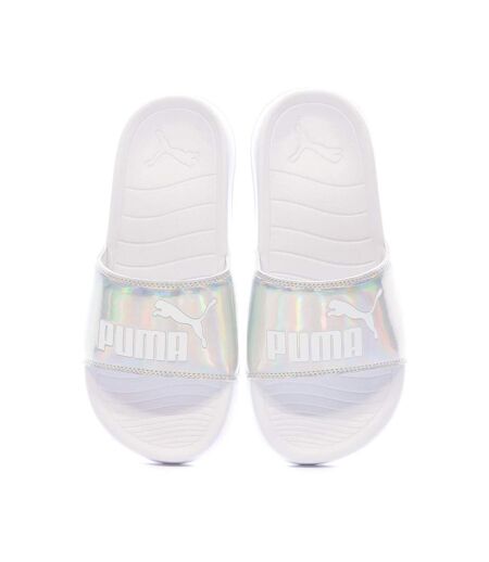 Claquettes blanche/argenté femme puma popcat 20 irridescent