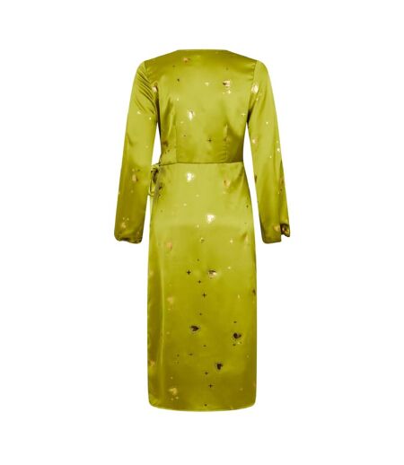 Womens/ladies Vienna Balloon Sleeve Wrap Dress Lime Never Fully Dressed