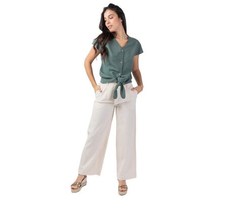 Top femme manches courtes ERMINE uni kaki Coton Du Monde