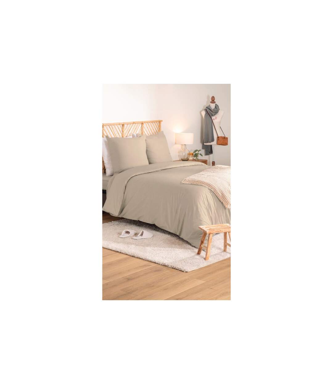 Parure de Lit 3 Pièces Percale 240x220cm Beige Lin-3