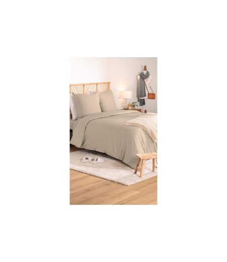 Parure de Lit 3 Pièces Percale 240x220cm Beige Lin