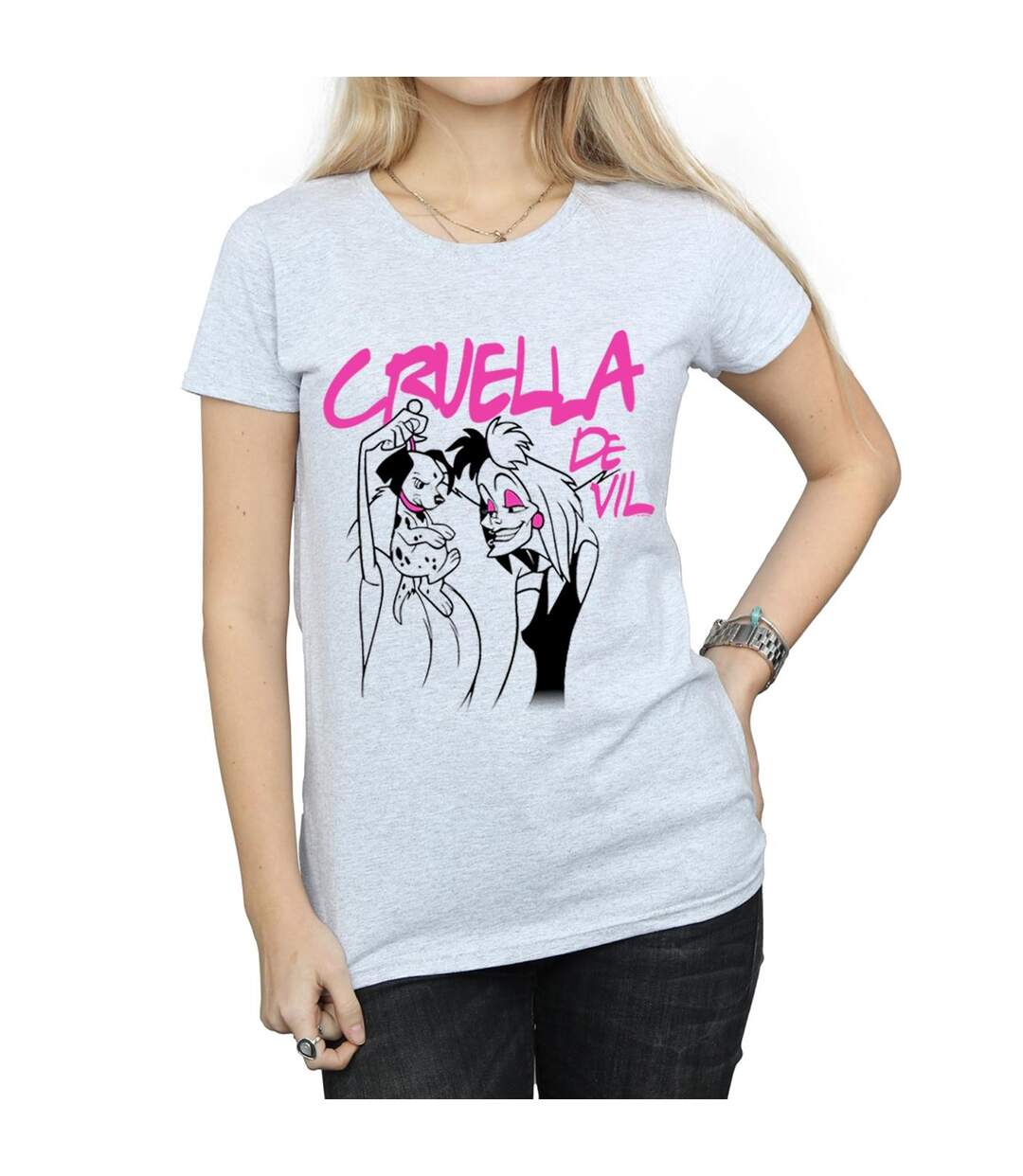 Disney Femme/Ladies - T-shirt en coton à collier Cruella De Vil (Gris sportif) - UTBI44538-2
