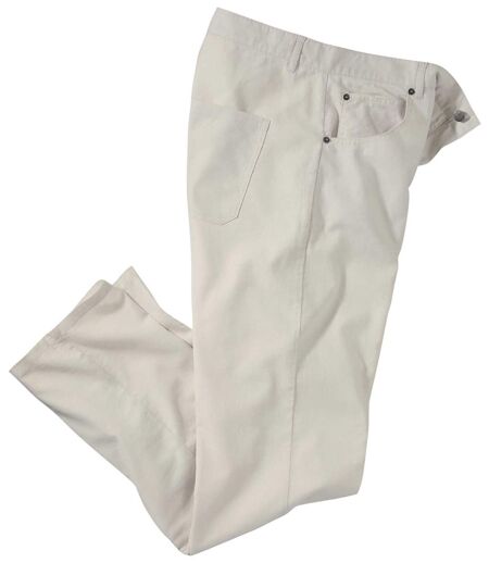 Men's Beige Cotton & Linen Stretch Trousers