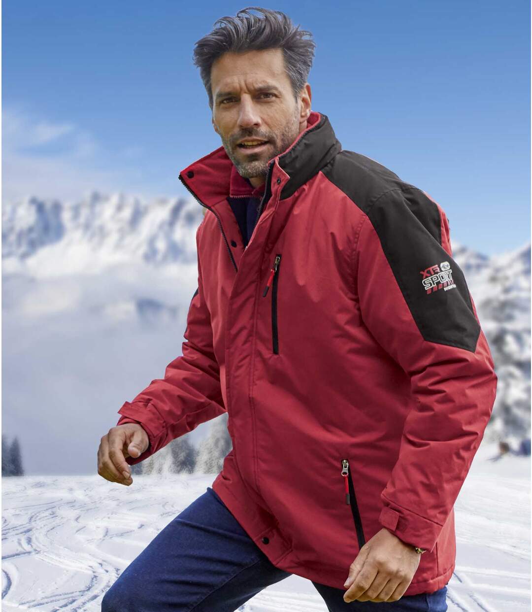 Men's Red Water-Repellent Parka Coat - Full Zip - Foldaway Hood  Atlas For Men