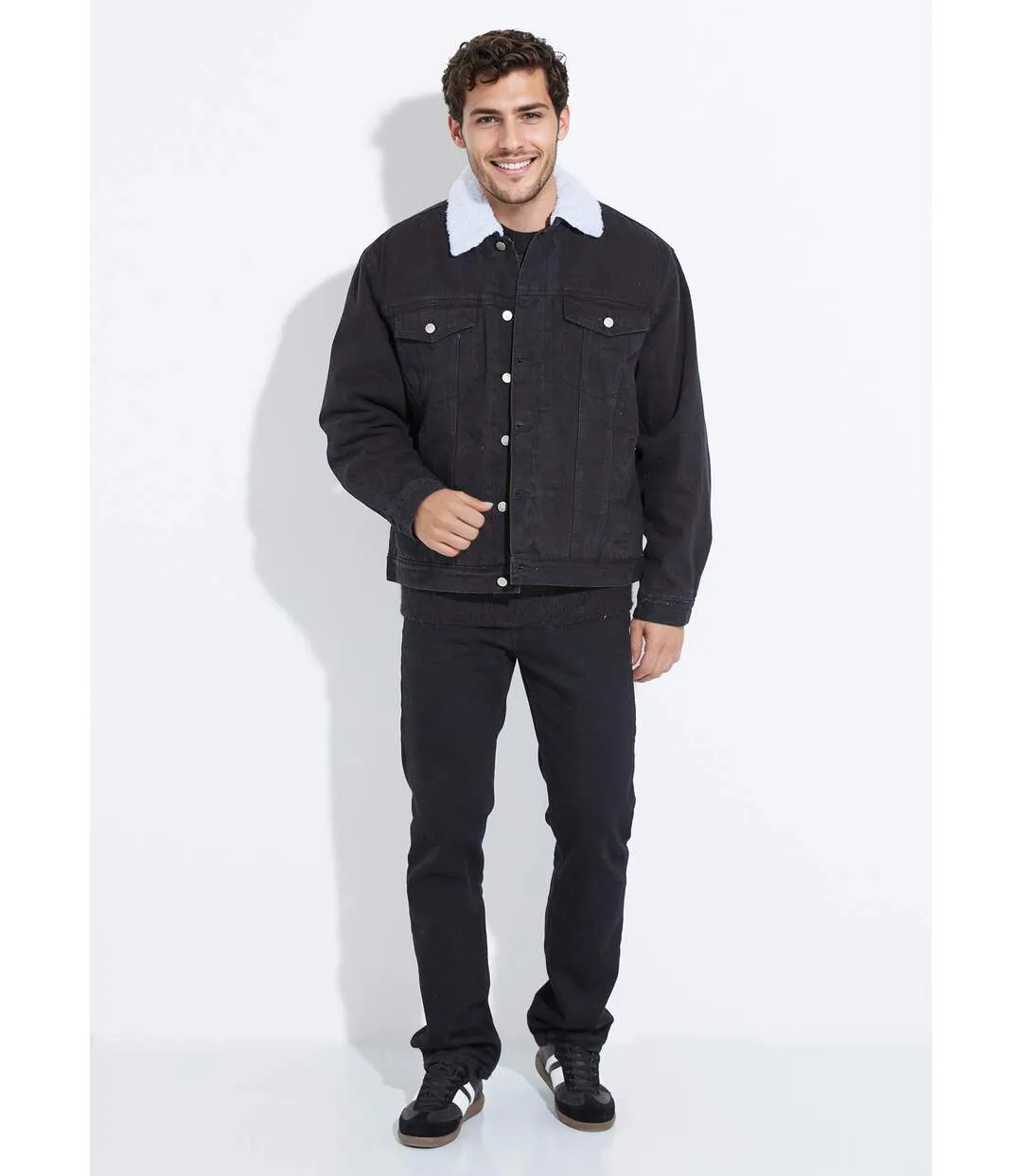 Blouson en jean intérieur fausse fourrure-3
