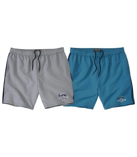 Pack of 2 Men's Microfibre Beach Shorts - Turquoise Grey