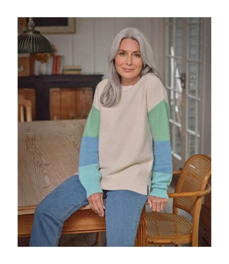 Womens/ladies Colour Block Crew Neck Jumper Cream WoolOvers
